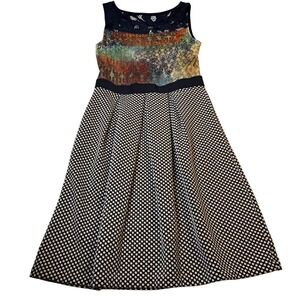 Weston Fit & Flare Dress XS‎ Multicolor Polka Dot Abstract Lace Mixed Media